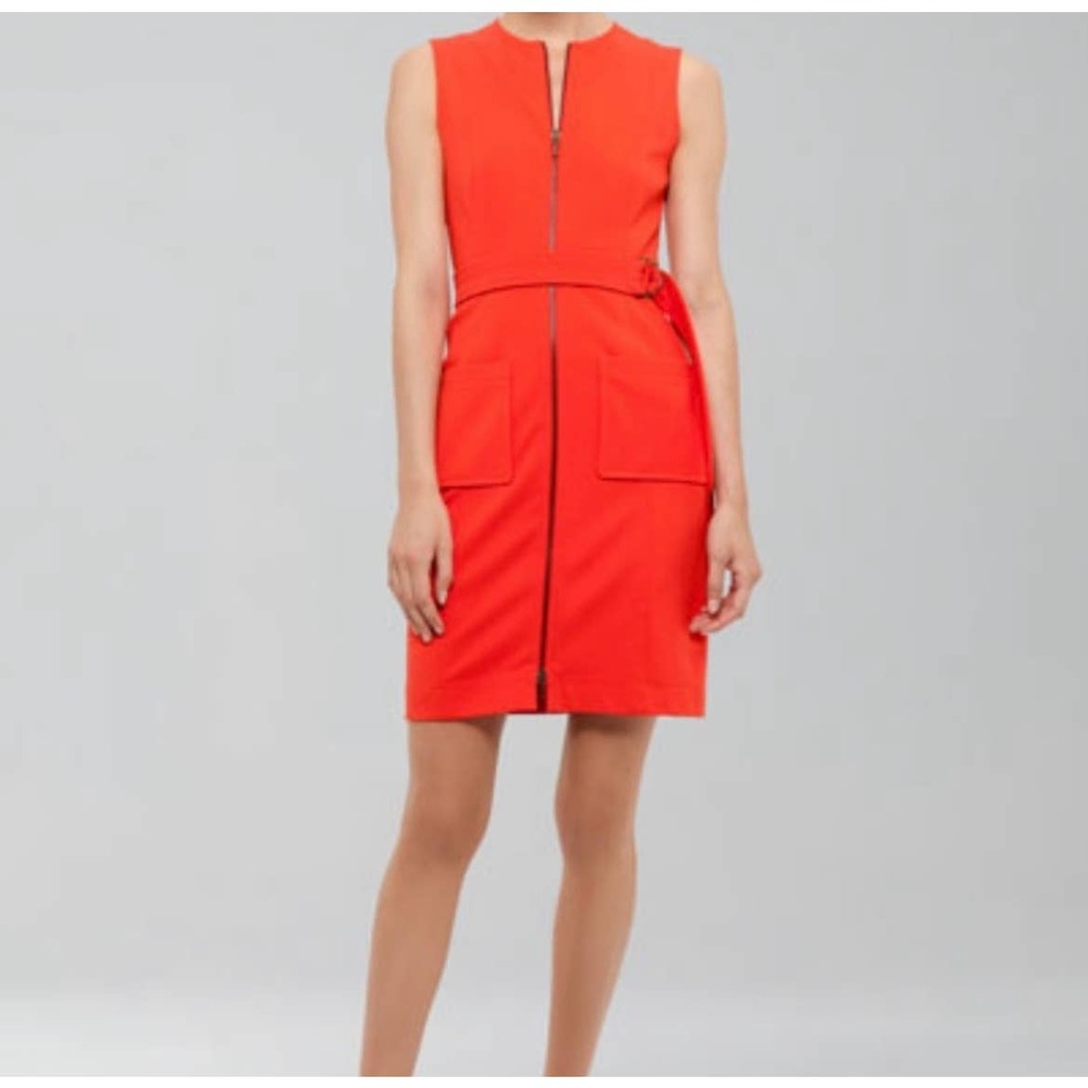 Akris Punto Front Zip Belted Orange Dress